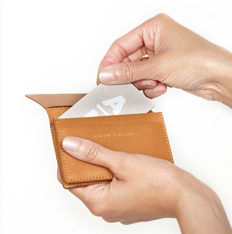 Leather Business Card Holder - Vegetable Tanned Leather - Raw Leather - กระเป๋าสตางค์ - หนังแท้ สีกากี