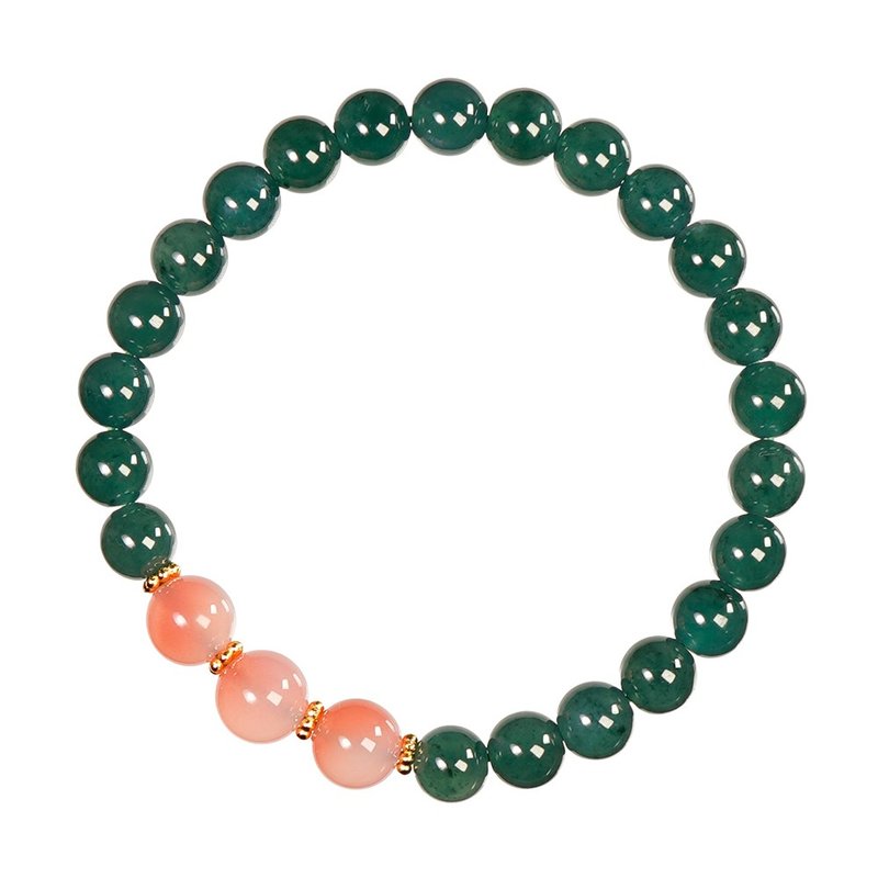 【正佳珠寶】翡翠 高品冰種藍水翡翠 蜜桃南紅瑪瑙 翡翠手珠 - 手鍊/手環 - 半寶石 多色
