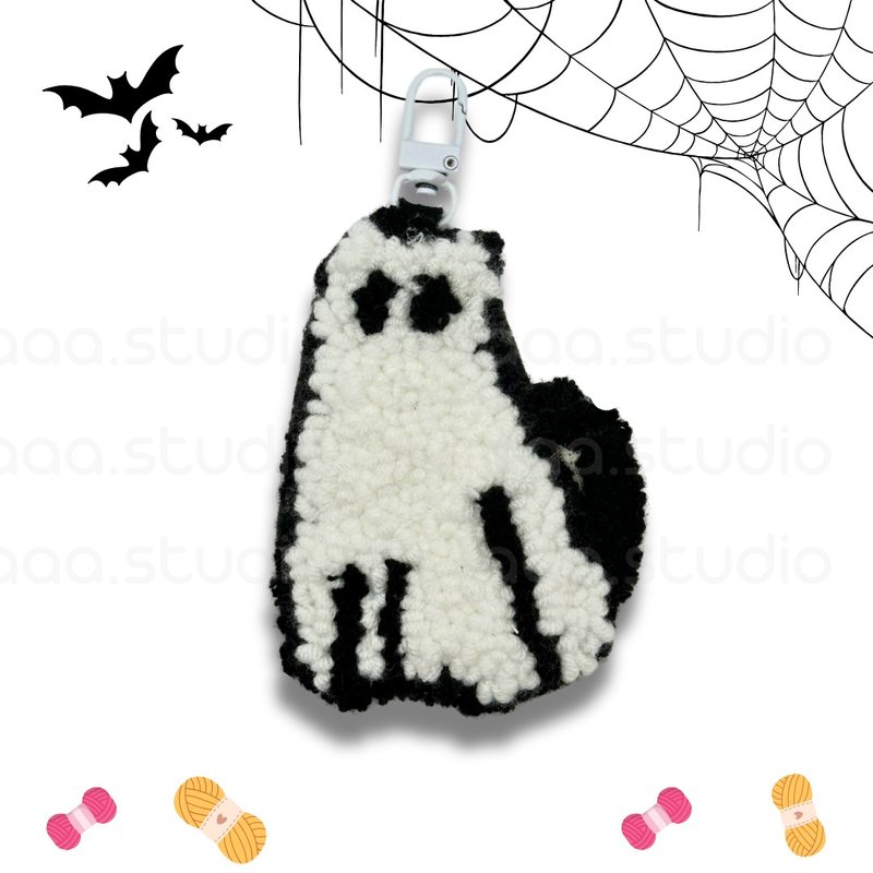 [Full set of DIY material package] Russian embroidery PUNCHNEEDLE l Halloween series-transformation into a ghost cat - Knitting, Embroidery, Felted Wool & Sewing - Cotton & Hemp Multicolor