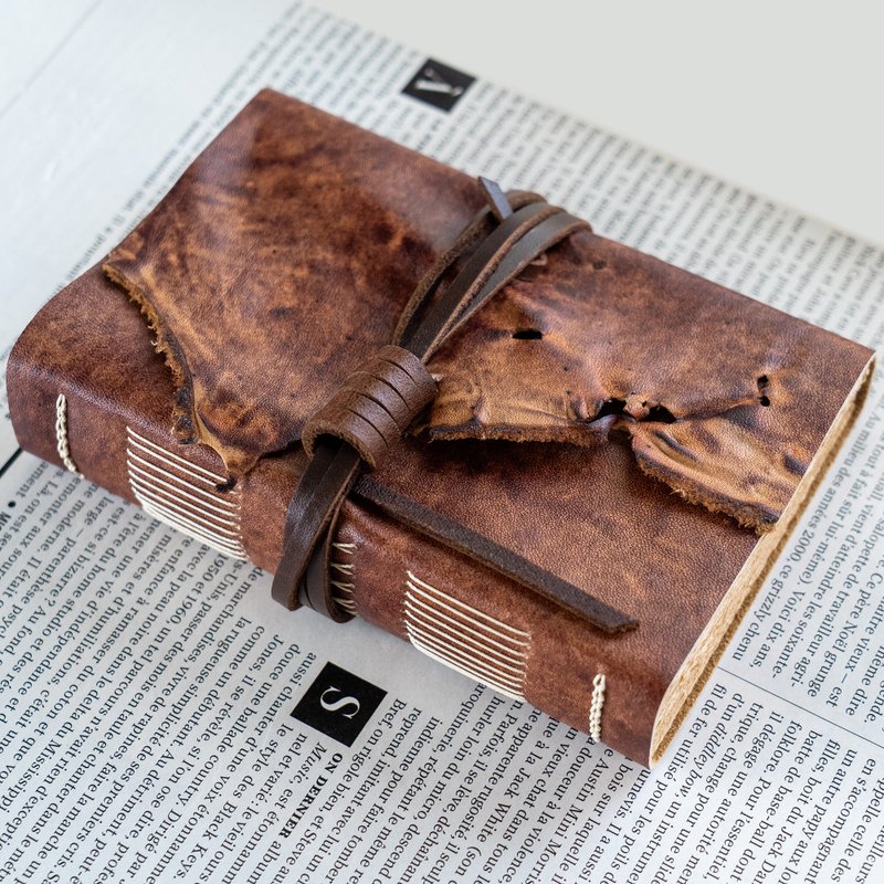 筆記本/手帳 真皮 Leather Journal, Vintage Bookbinding (Natural Edge / Rustic Brown) - 筆記本/手帳 - 真皮 