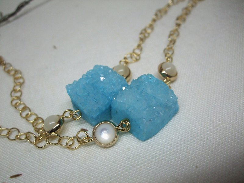 Bracelets - Agate Druse - blue - deep sea pearl - Bracelets - Gemstone 