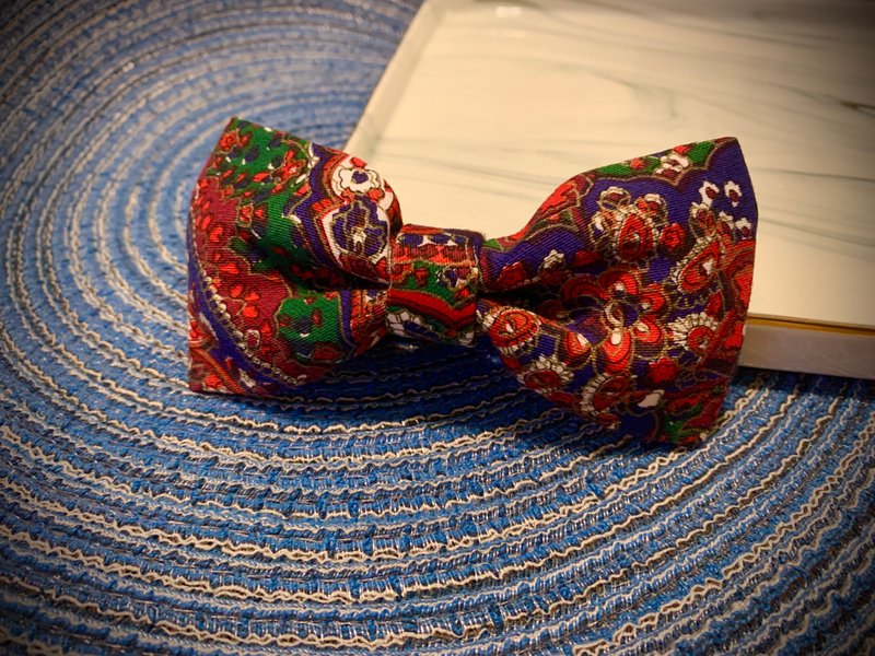 Hand-made bow tie∣Baroque totem∣Gentleman∣Wenqing∣Dating accessories - หูกระต่าย/ผ้าพันคอผู้ชาย - ผ้าฝ้าย/ผ้าลินิน สีน้ำเงิน