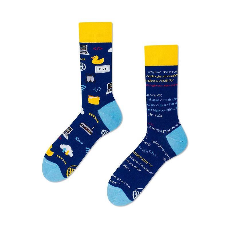 程式設計天才 - 不對稱襪子 鴛鴦襪 - 襪子 - 棉．麻 藍色