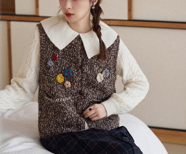花柄ニットベスト|ベスト|2色|秋冬スタイル|Sora-1678 - ショップ sora