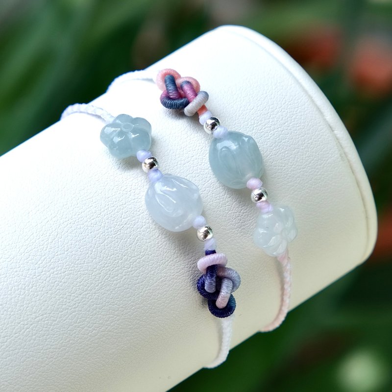 Ice Jade Rabbit Flower Bracelet Natural Burmese Jade A S925 Sterling Silver Waterproof Braided Bracelet - สร้อยข้อมือ - หยก 