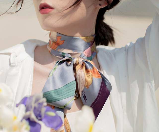 Silk satin scarf Iris Petals