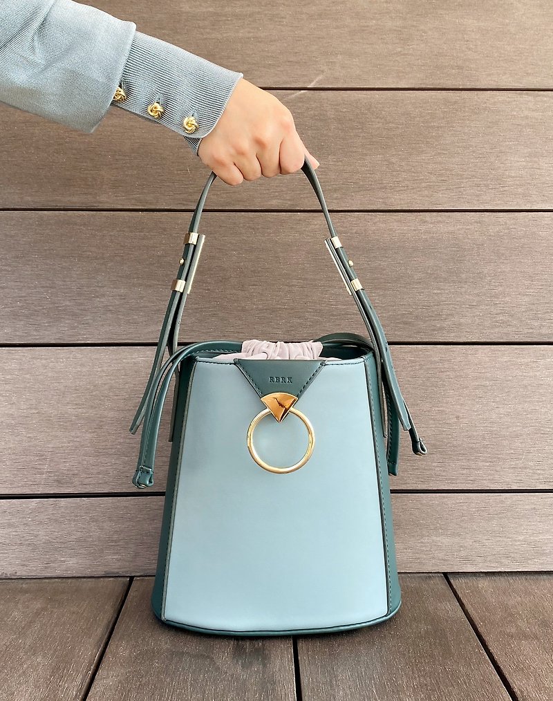 Vegan Leather  Rachel Bucket Bag/ Shoulder Bag/ Fall Winter Color Turquoise - Messenger Bags & Sling Bags - Faux Leather Green