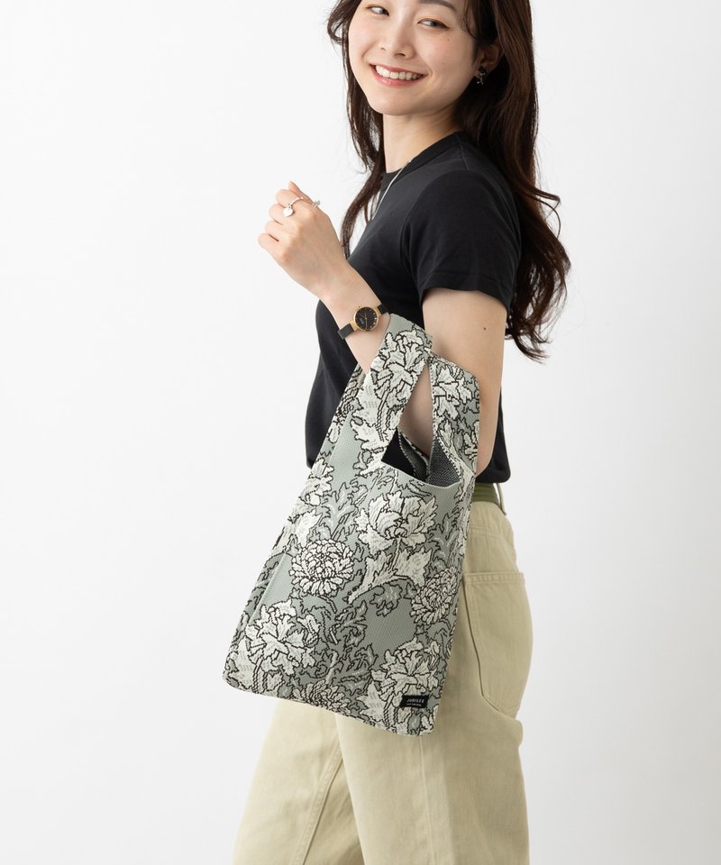 Jubilee knit tote bag William Morris pattern Large market size 08.Chrysanthemum - กระเป๋าถือ - เส้นใยสังเคราะห์ หลากหลายสี