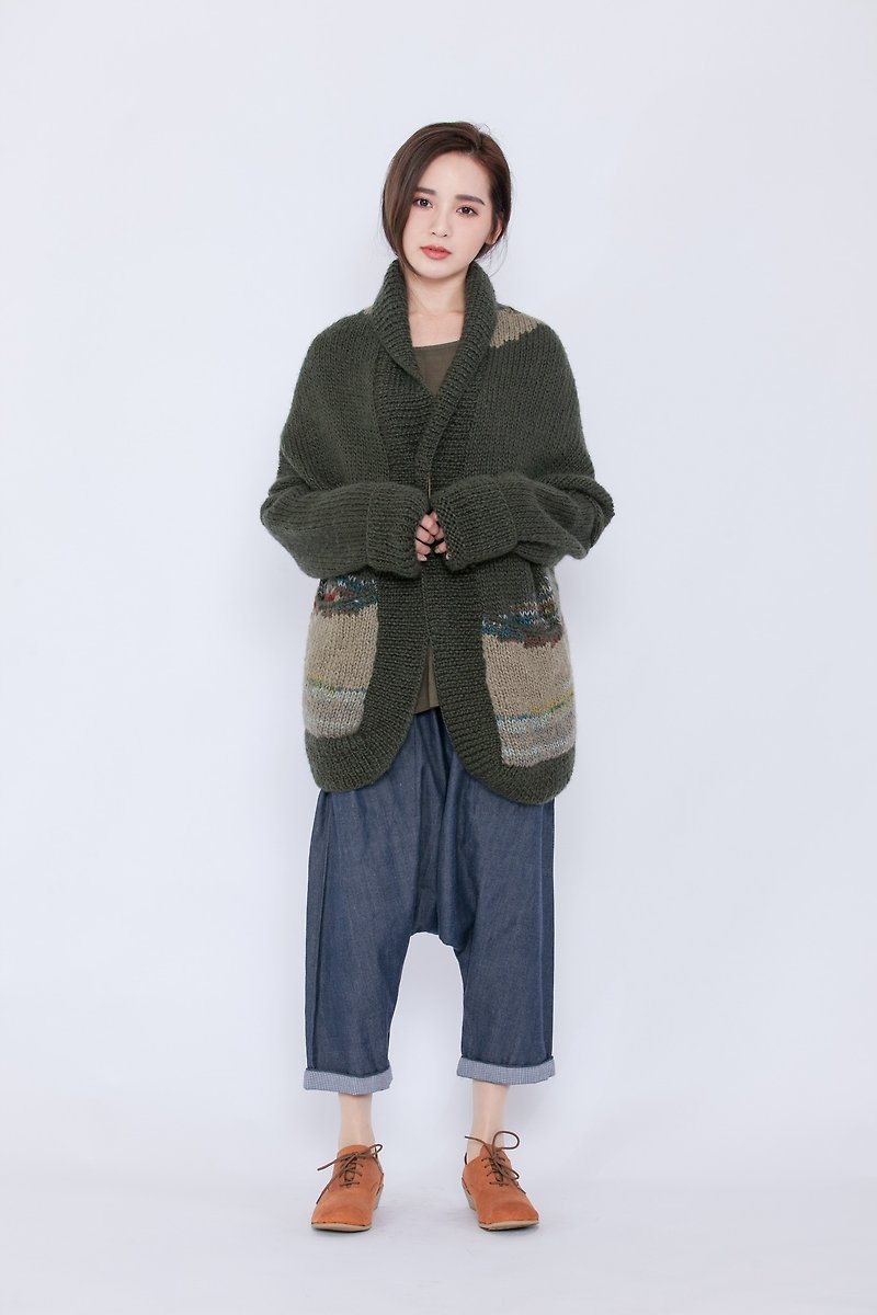 Wool Hand Woven Earth Color Two-Wear Jacket-Fair Trade - เสื้อแจ็คเก็ต - ขนแกะ สีเขียว