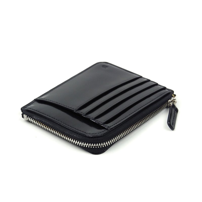 Card zip purse /Granite BLACK - 長短皮夾/錢包 - 真皮 黑色