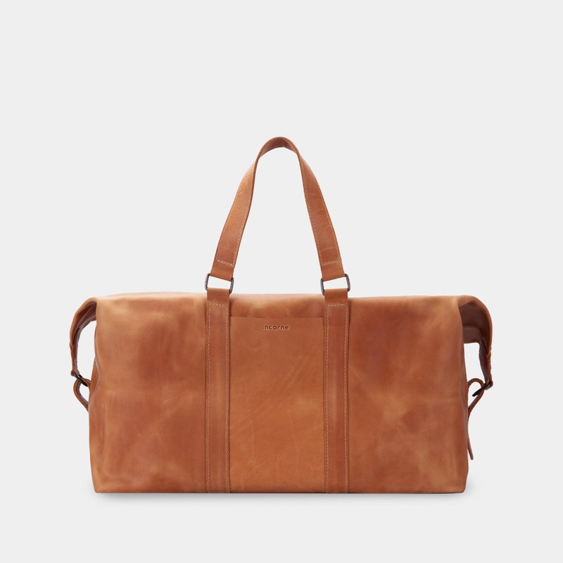 純正干邑皮革旅行手提袋 – 手工製作大型皮革工作包 - 側背包/斜背包 - 真皮 橘色