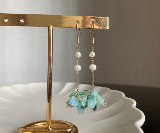 14kgf カラーオパールと淡水パールのシャンデリアピアス 14kgf カラーオパールと淡水パールのシャンデリアピアス