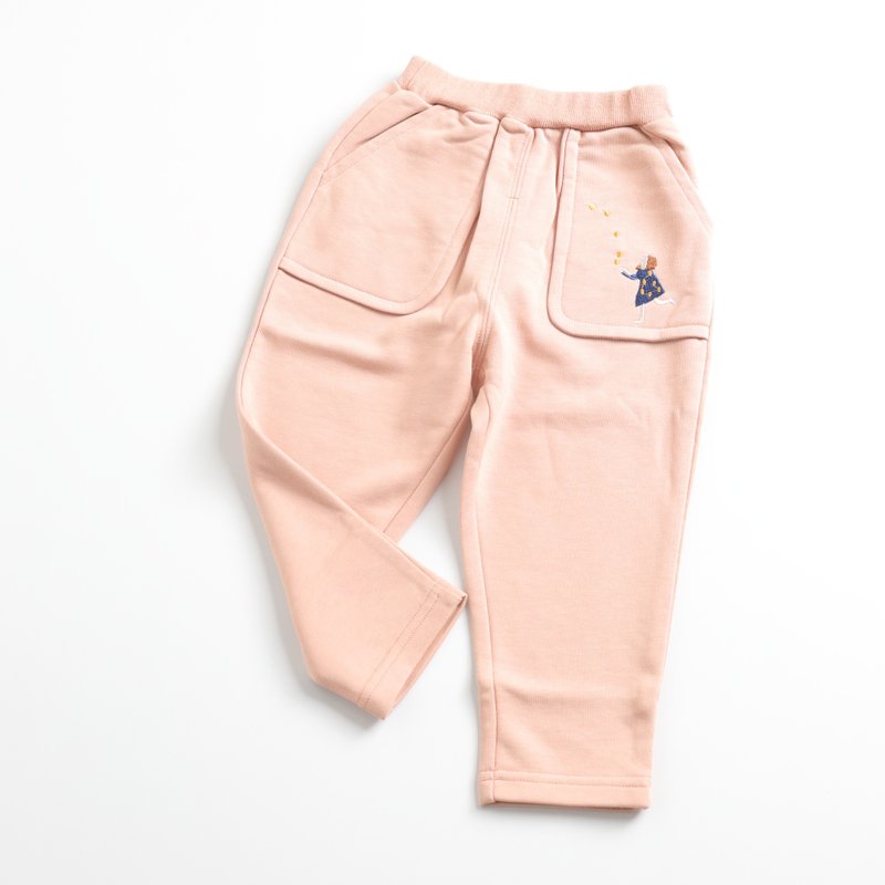 BIR children's clothing | Embroidered straight pants 80-120cm - Pants - Cotton & Hemp Pink