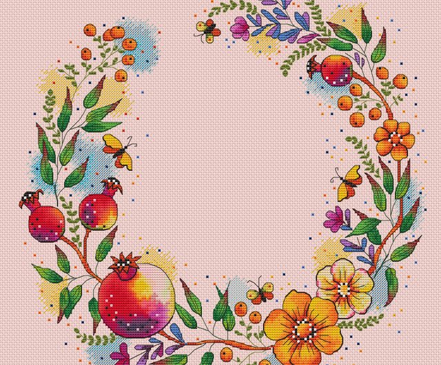 Pomegranate Cross Stitch Pattern PDF. Digital download. Summer wreath. -  Shop LanaXstitchBoutique Knitting, Embroidery, Felted Wool & Sewing - Pinkoi