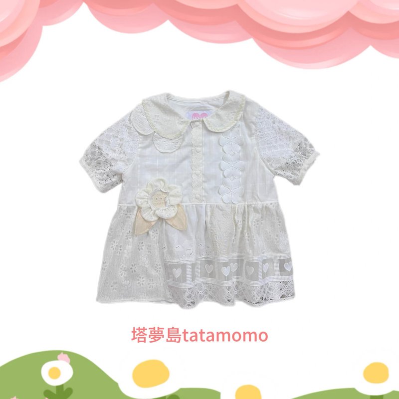 彩虹糖來信娃娃领蕾丝拼接衬衫 - 女襯衫 - 棉．麻 白色
