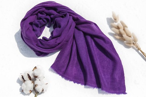 omhandmade 喀什米爾Cashmere/羊絨圍巾/純羊毛圍巾披巾/戒指絨披肩-混合紫色