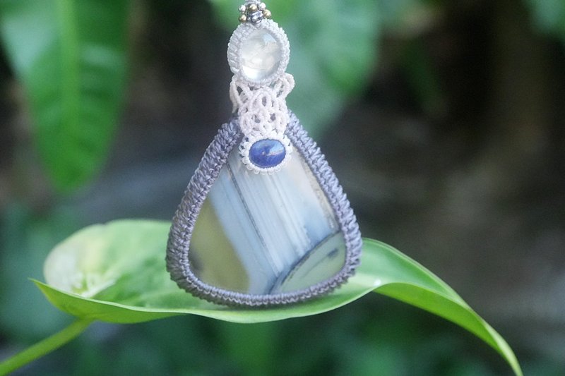 大地と宇宙と月 moonstone sappire macrame  necklace1542 - 項鍊 - 寶石 白色