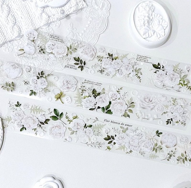 White Wedding Flowers Transparent PET Masking Tape - 紙膠帶/和紙/PET - 其他材質 