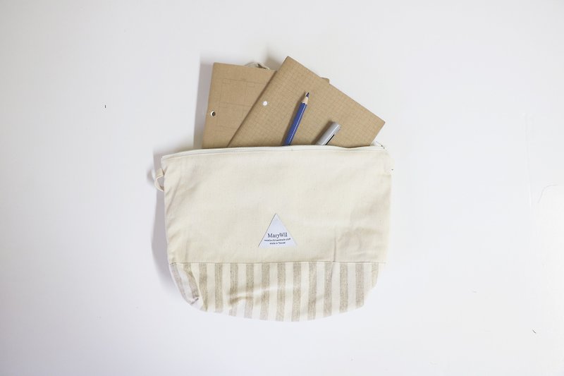 MaryWil your lucky color stitching canvas shoulder bag - khaki stripes (shelf) - กระเป๋าแมสเซนเจอร์ - ผ้าฝ้าย/ผ้าลินิน สีกากี