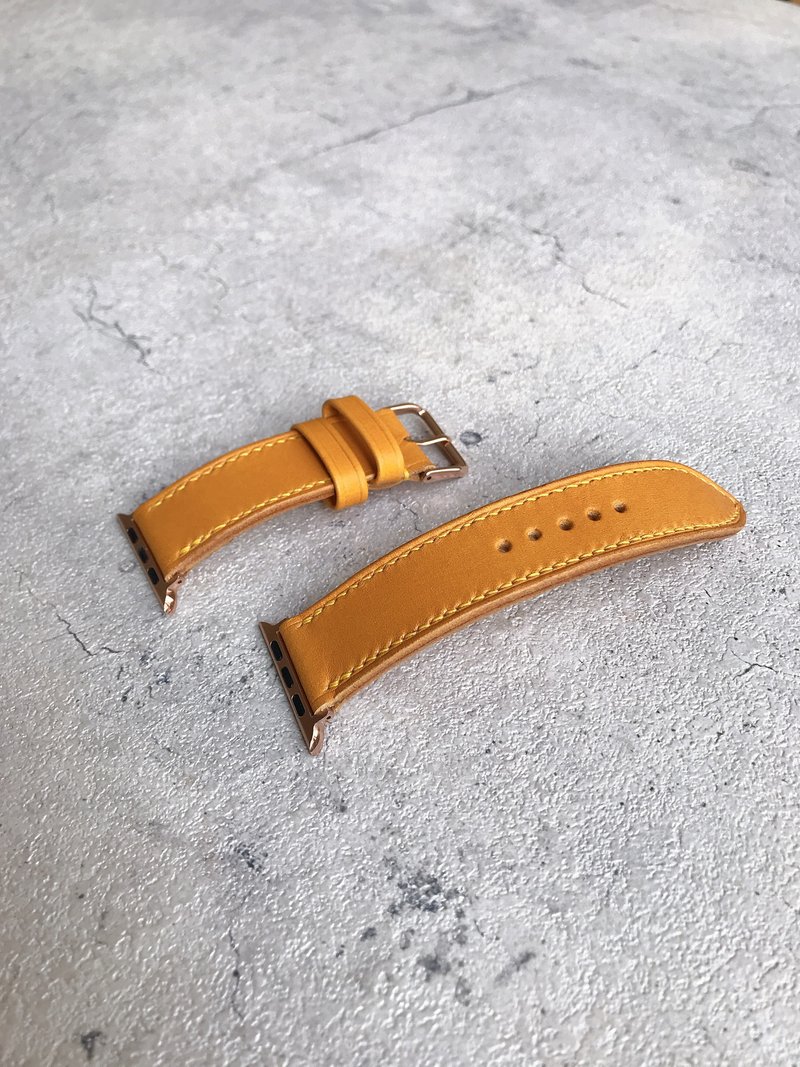 Apple watch Genuine Leather Strap Watch Custom Valentine's Day Gift - สายนาฬิกา - หนังแท้ สีเหลือง