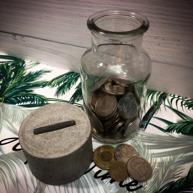 Cement lid wide mouth bottle coin jar piggy bank coin box graduation gift - กระปุกออมสิน - ปูน สีเทา