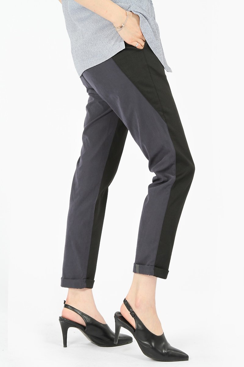 Contrast color reflective suit trousers - Black - กางเกงขายาว - เส้นใยสังเคราะห์ สีดำ