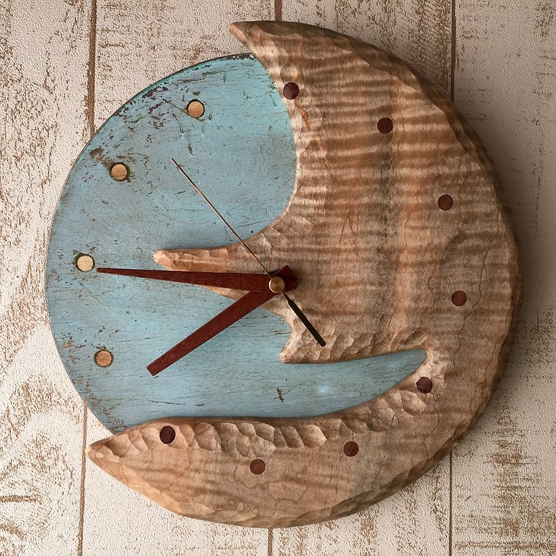 moon+earth wall clock - 時鐘/鬧鐘 - 木頭 咖啡色