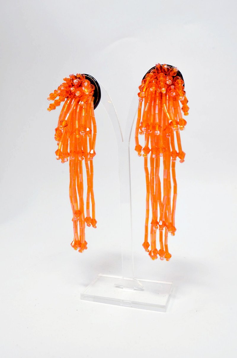 TIMBEE LO Orange Meteor Firework Earrings Earrings Crystal Beads Beaded Evening Dress Noble Matching Dress Lady Style - Earrings & Clip-ons - Plastic Orange
