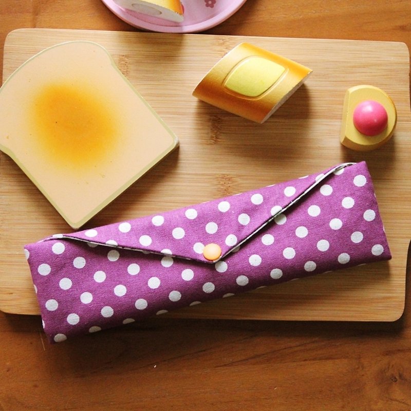 Wenqingfeng Eco-friendly Chopsticks Bag~Tell the flowers and tender purple storage bag. Eco-friendly chopsticks bag. Hand-made tableware bag - กล่องเก็บของ - ผ้าฝ้าย/ผ้าลินิน สีม่วง