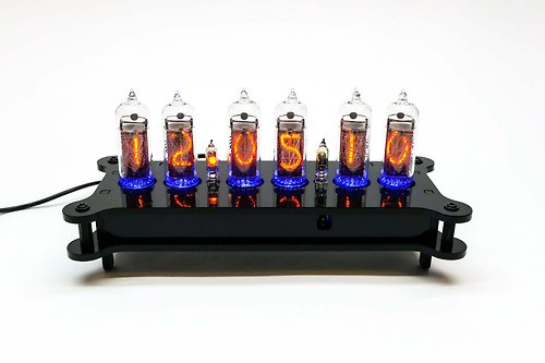 KamaLabs Alena IN-14 desk clock with nixie tubes, black case, LED backlight and remote
