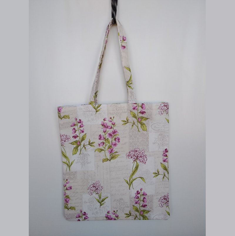 Strong reusable white tote bag, eco friendly, cotton canvas bag with flowers - กระเป๋าถือ - ผ้าฝ้าย/ผ้าลินิน ขาว