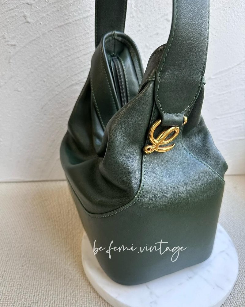 Second-hand Loewe Balloon dark green side backpack - Messenger Bags & Sling Bags - Genuine Leather Green