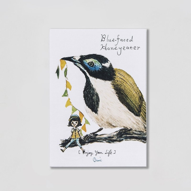 BIRDER Series- Blue-faced Honeyeater - Cards & Postcards - Paper White