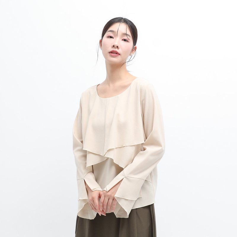 Yongrong_雍容多層次上衣_24AF001_卡其 - 女上衣/長袖上衣 - 聚酯纖維 卡其色