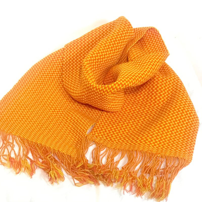 Bhutan woven scarf, stole, shawl, throw, runner, great as present - Knit Scarves & Wraps - Cotton & Hemp Orange