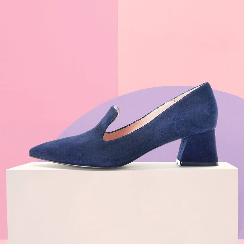 | HOA | Small Pointed Toe Simple Block Heels | Blue | 5359 | - High Heels - Genuine Leather Blue