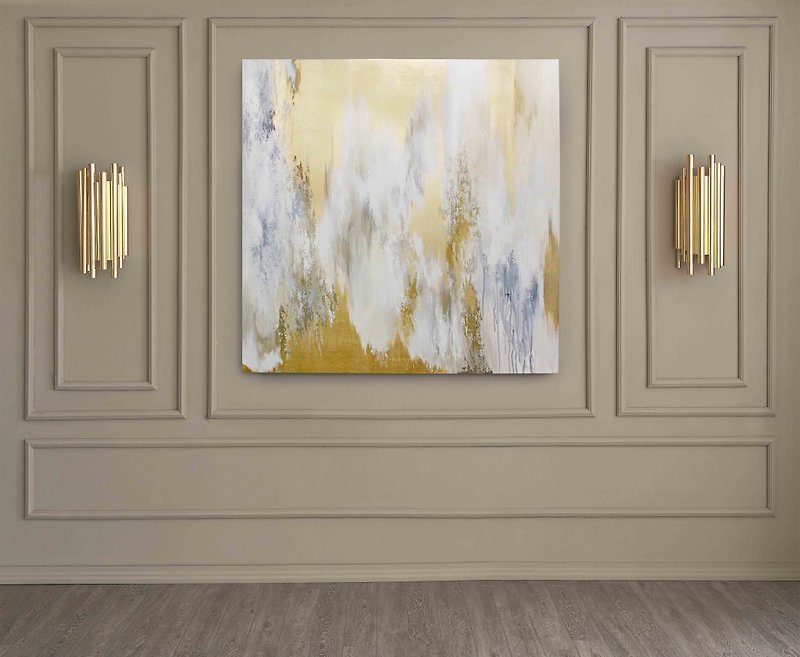 White Gold Painting |  White Gold Abstract | White Gold Wall Art | Cascade-6 - ตกแต่งผนัง - ผ้าฝ้าย/ผ้าลินิน 