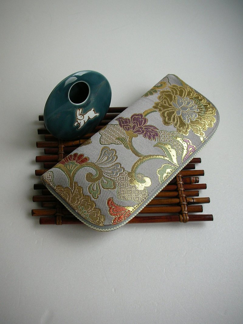 Jingxi array Jinzheng silk "balance Tang Hua" - long folder / wallet / coin purse / gift *** only one *** - กระเป๋าสตางค์ - ผ้าไหม สีเทา