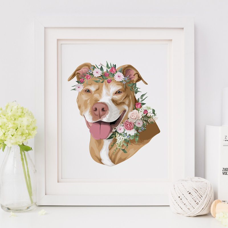 Other Materials Digital Portraits, Paintings & Illustrations - Custom cat and dog portraits with a flower crown. Printable gift for pet lovers.
