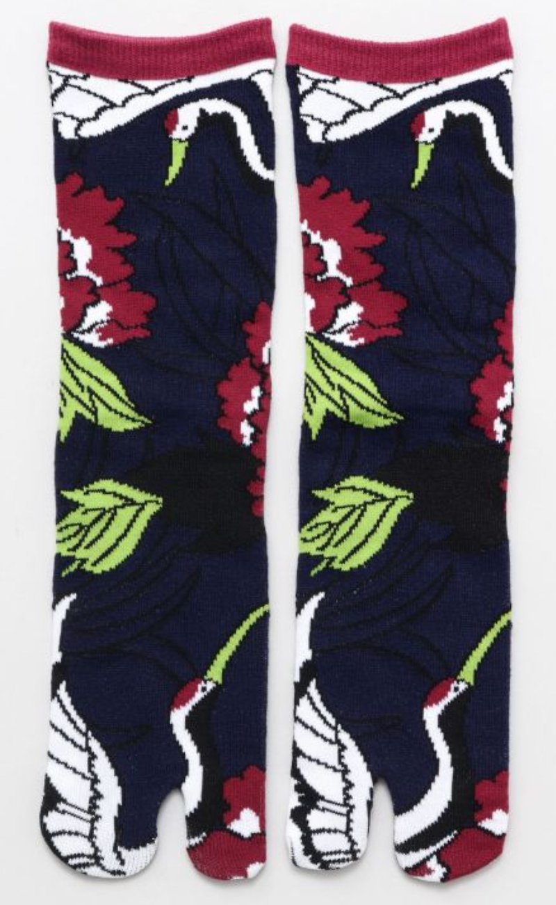 [Hot Pre-Order] Peony and Crane Two-toed Socks Foot Bag (23~25cm) 7JKP1112 New Year - ถุงเท้า - ไฟเบอร์อื่นๆ สีดำ