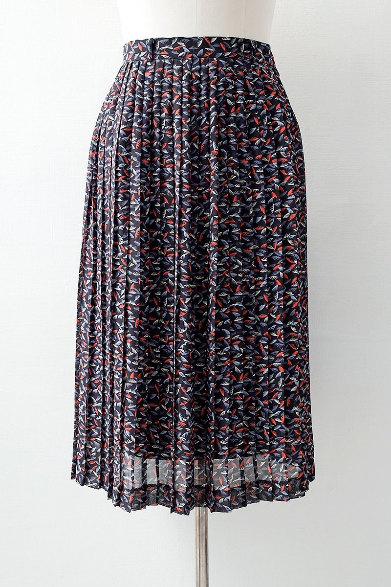 Banana Flyin '| vintage | leaf print pleated skirt low-key - กระโปรง - ผ้าฝ้าย/ผ้าลินิน 