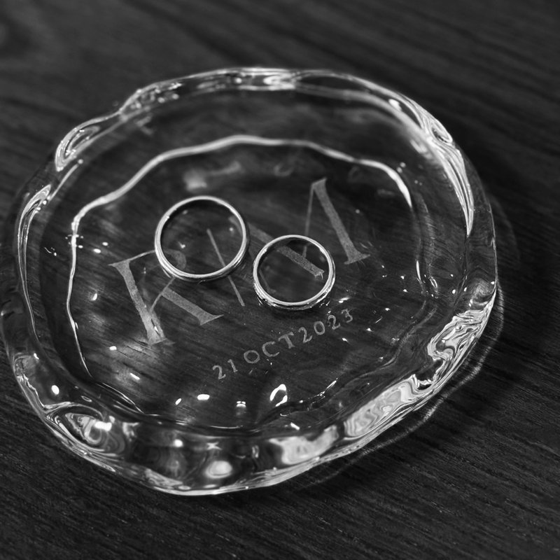 bespoke hand engraved mini glass initials ring plate - Items for Display - Glass Transparent