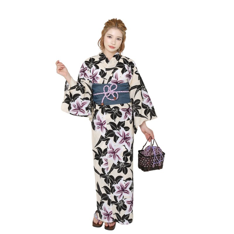 日本 和服 浴衣 女性 浴衣 腰帶 2件組 F Size x23F-07 yukata - 其他 - 棉．麻 紫色