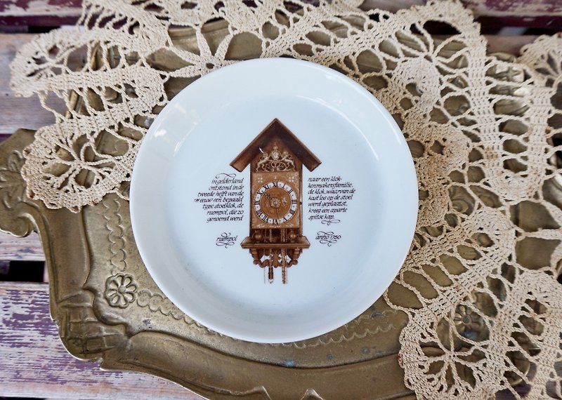 [Good day fetish] 4 German vintage retro antique clock commemorative snack plate - Small Plates & Saucers - Pottery White