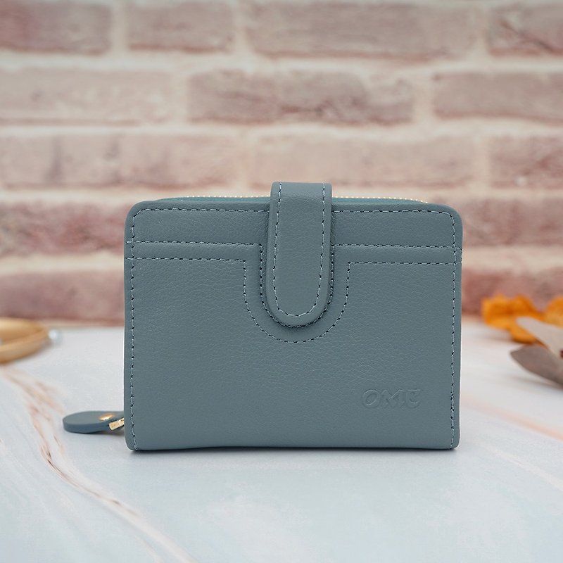 Napa 15 cards 1 photo Wenqing elegant loose-leaf leather short clip 4161 (gray blue) - Wallets - Genuine Leather 