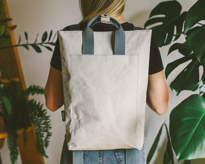 Casual Backpack In Grey, Eco Friendly Backpack, Vegan Backpack, Eco Backpack - กระเป๋าเป้สะพายหลัง - กระดาษ สีเทา