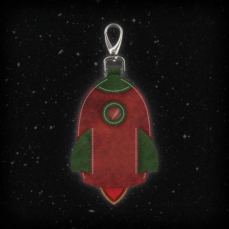 Spaceship-shaped leather key bag - interesting contrasting color leather key case pendant - bag engraved and embossed - ที่ห้อยกุญแจ - หนังแท้ สีแดง