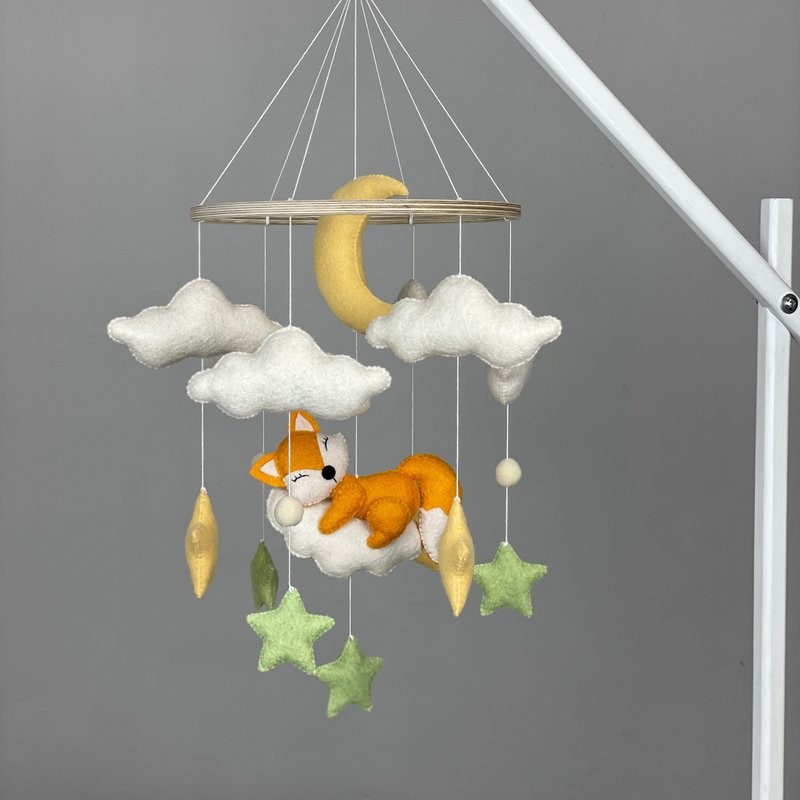 Baby mobile fox Nursery mobile girl Crib felt mobile New baby gift - 寶寶/兒童玩具/玩偶 - 其他材質 橘色