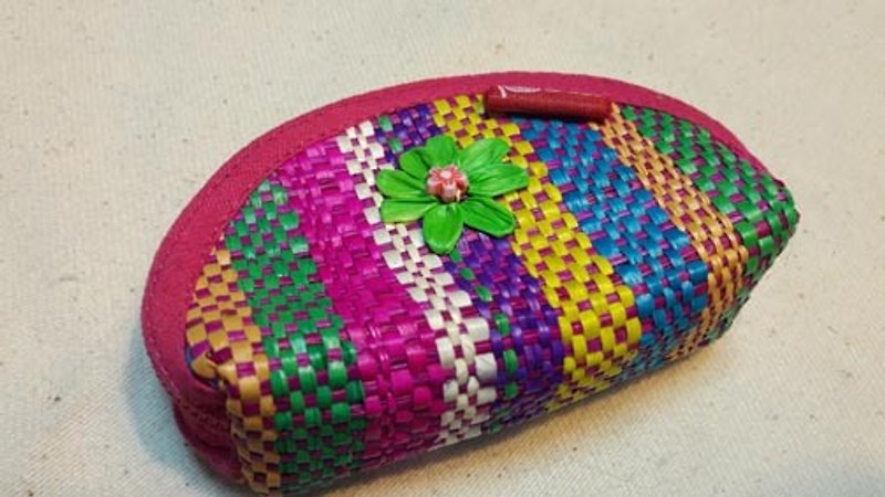 Three-dimensional color woven shell small flower coin purse-pink - กระเป๋าใส่เหรียญ - พืช/ดอกไม้ หลากหลายสี