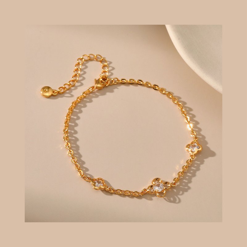 18K gold plated four-leaf clover lucky simple flower bracelet - Bracelets - Other Metals 